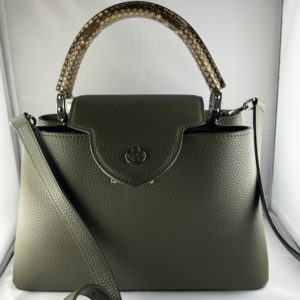 LOUIS VUITTON Sac Capucine BB en cuir vert poignée python