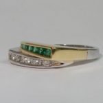 Bague 2 rangs en Or avec Diamants et Emeraudes