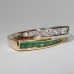 Bague 2 rangs en Or avec Diamants et Emeraudes