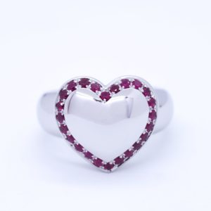 bague coeur platine et rubis