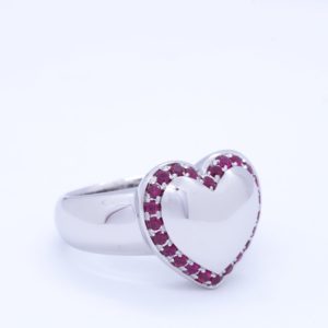 bague coeur platine et rubis