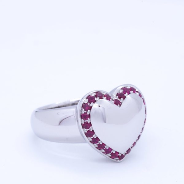 bague coeur platine et rubis