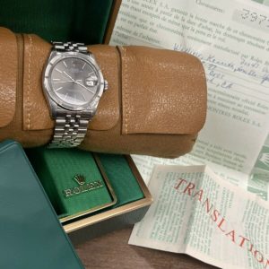ROLEX OYSTER PERPETUAL DATE 1501 MENS 35MM WATCH, BOX & PAPERS, RARE SIGMA DIAL!