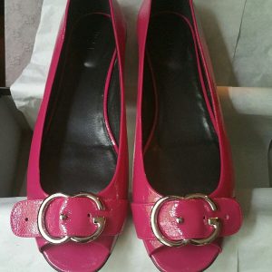Gucci Authentic Womens Pink Patent Leather Peeptoe Ballet Flats Shoes sz 40 new