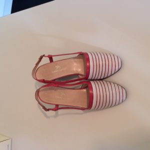 Escarpins en toile rayé blanc et rouge